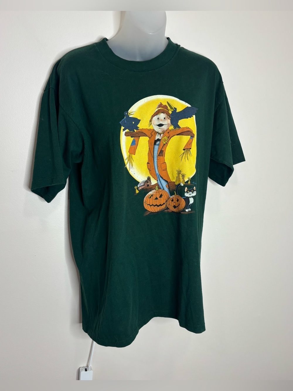 Vintage scarecrow fall Halloween decor Green T‑Shirt top size large